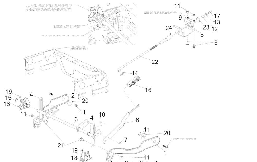 Deck Lift Diagram and Parts List for RZT-L54KH (17CRCACA010)(2018) Cub Cadet Lawn Tractor